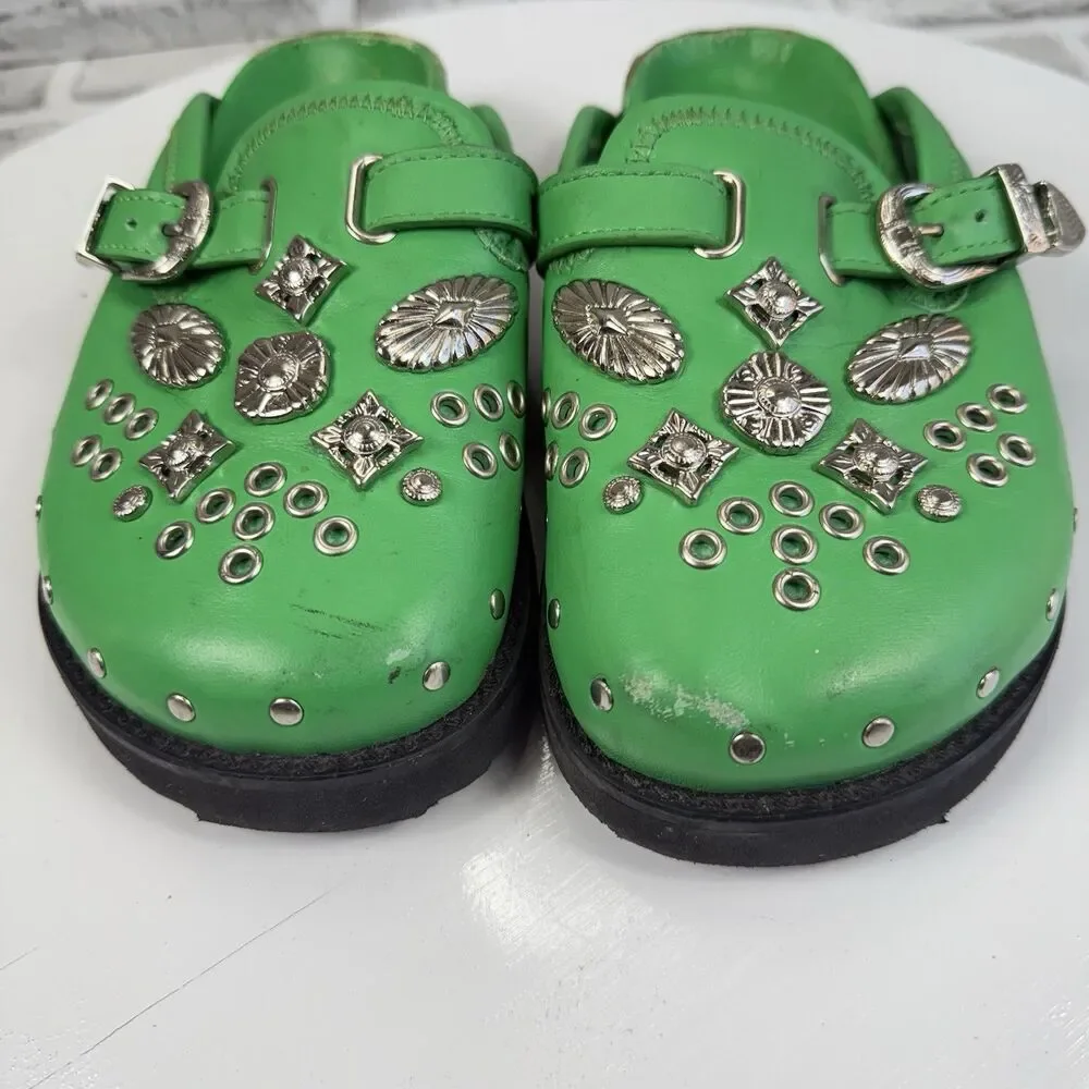 Toga Virilis Archives Green Metal Sabot Eyelet Mules Size 31 EU- US 13/13.5 Kids
